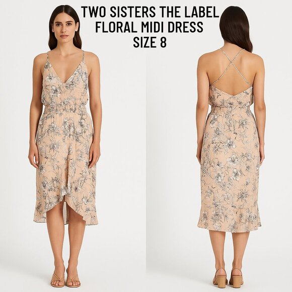 TWO SISTERS THE LABEL FLORAL MIDI DRESS SIZE 8 - Picture 1 of 11